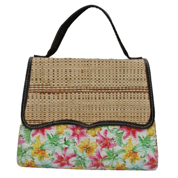 Rattan Floral Hand Bag Removable Crossbody Strap Island Boho Nature Country Vtg - Picture 1 of 12